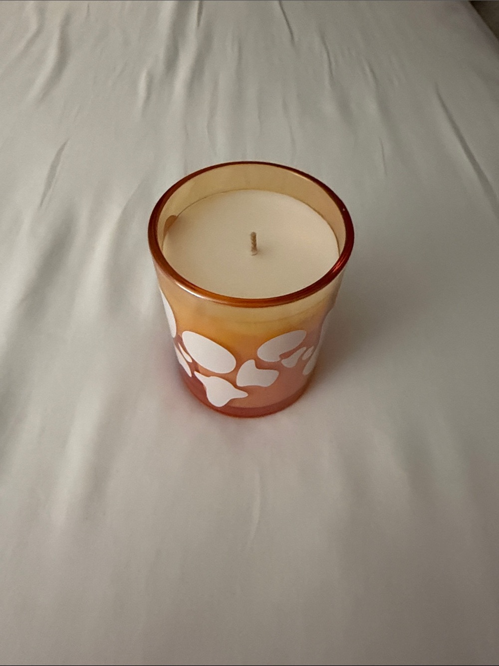 Decorative Orange Glass Candle with White Pattern - Home Accents